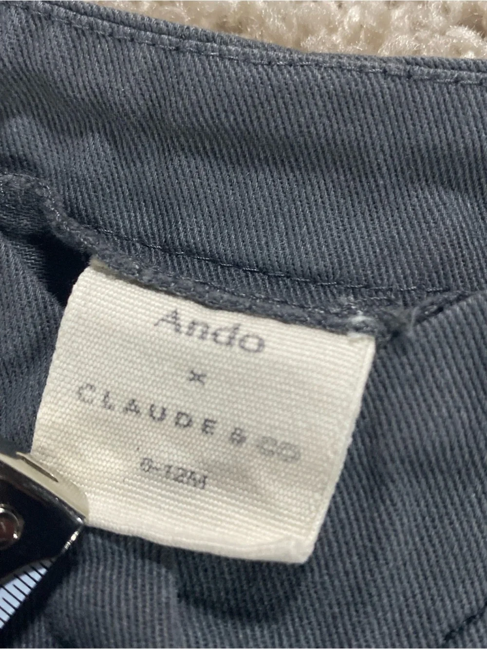CLAUDE & CO  Claude X Ando Bib Overalls Button Down Onesie Grey Charcoal 6-12 mo